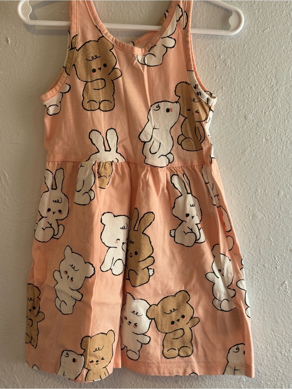 H&M Peach Sleeveless Dress with Bunny & Bear Motifs